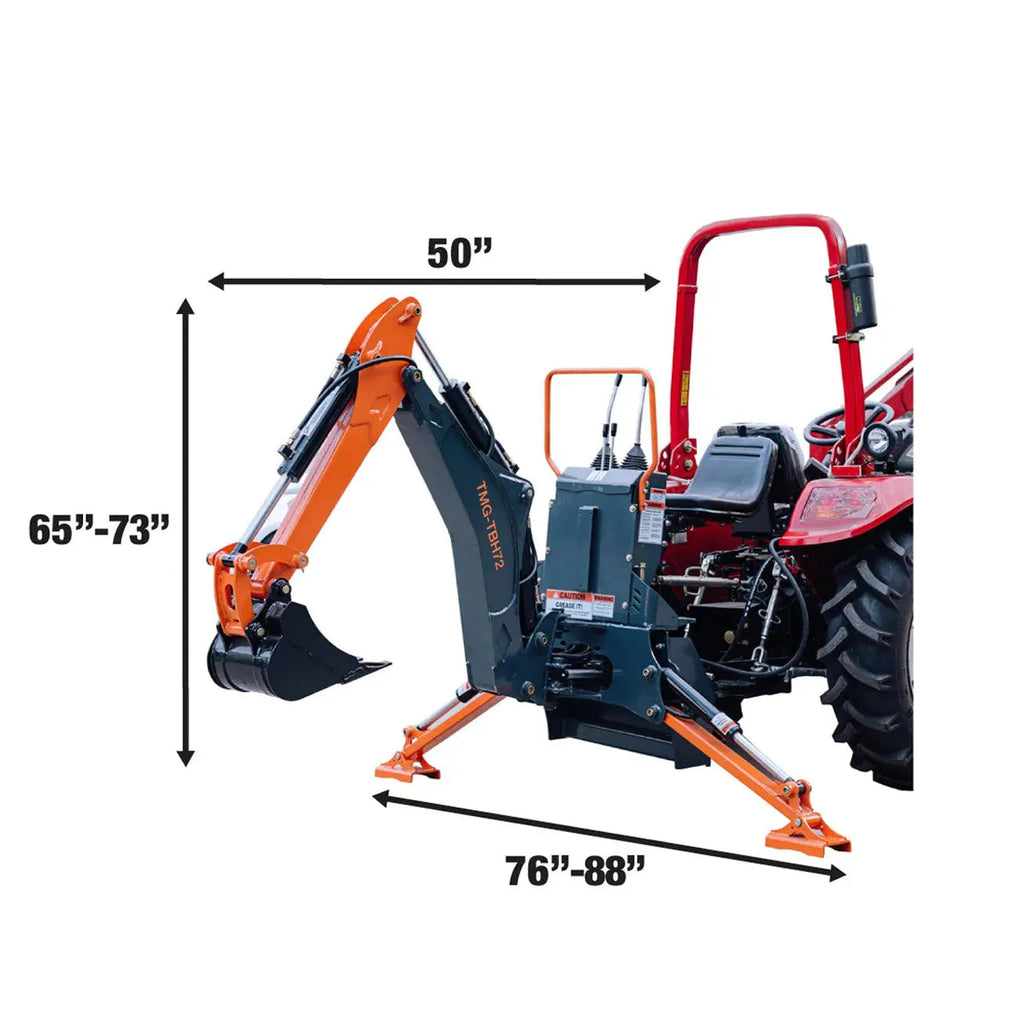 TMG Industrial TMG-TBH72 1.8 m 3-Point Hitch Swing Backhoe Attachment 30 cm Bucket 20-65 HP