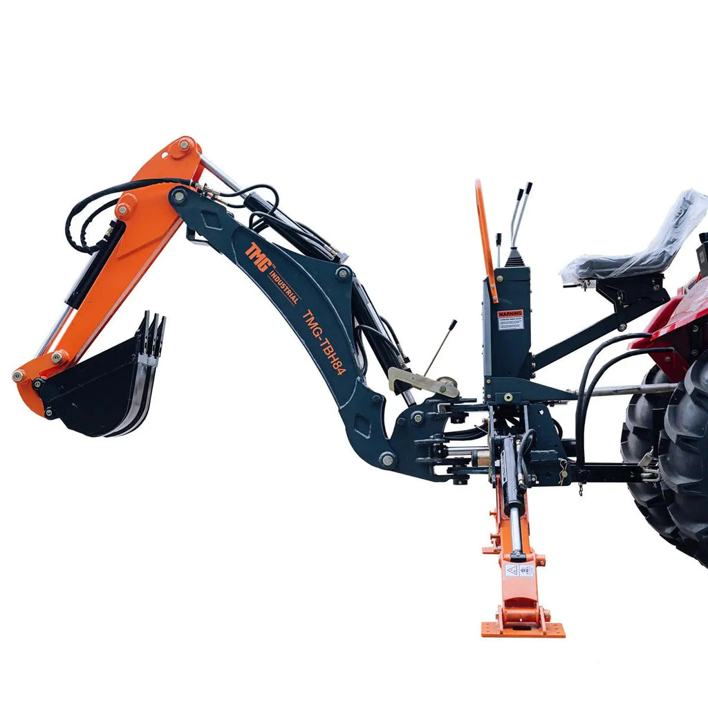 TMG Industrial TMG-TBH84 2.1 m 3-Point Hitch Swing Backhoe Attachment 30 cm Bucket 40-100 HP Tractor