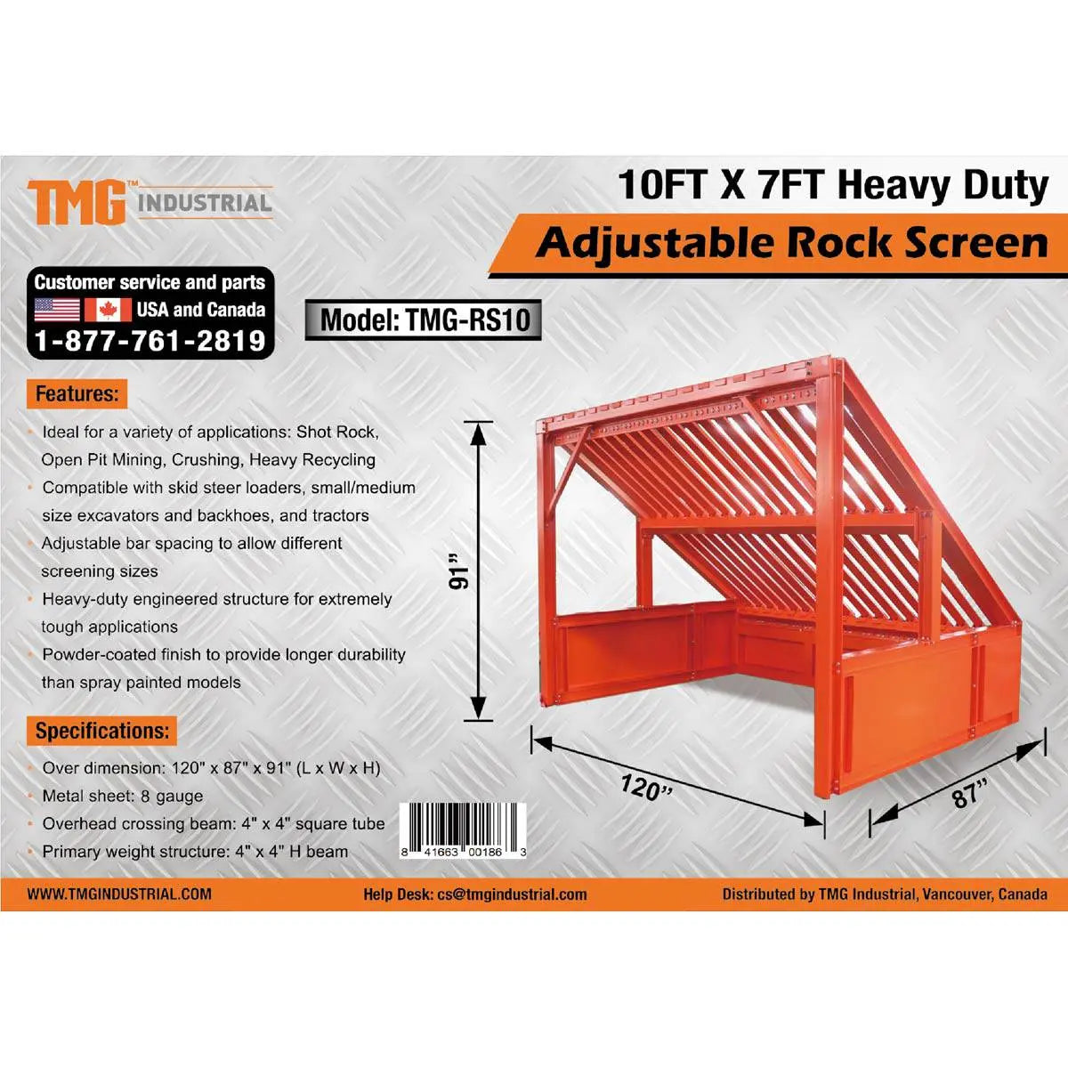 TMG Industrial TMG-RS10 3.0m Heavy-Duty Grizzly Rock Screen Adjustable Deck Bars 2268 kg Capacity