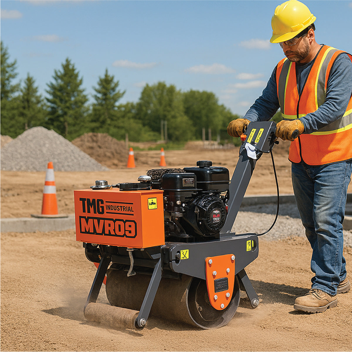 TMG Industrial TMG-MVR09 6.5 HP Single Wheel Vibratory Roller 61 cm Roller Width